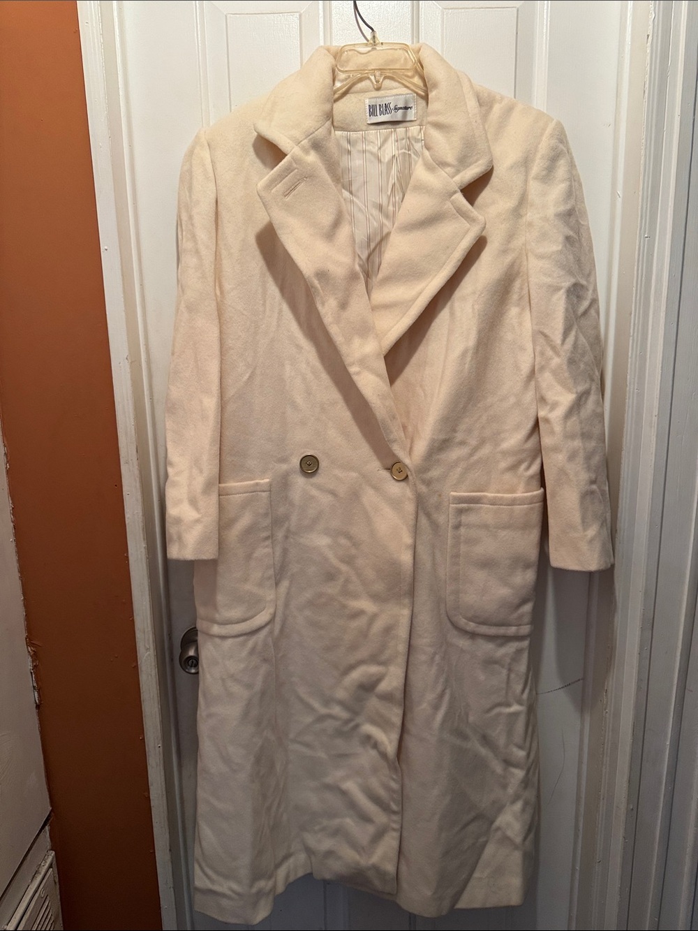 Vintage BILL BLASS Signature Cream 100% Wool Long Coat USA Made women’s L/XL